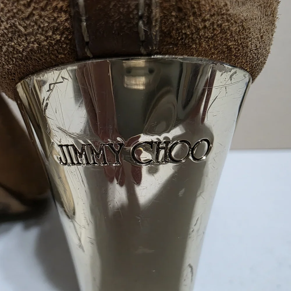 Jimmy Choo Tan Suede Heeled Boots - Picture 5 of 7
